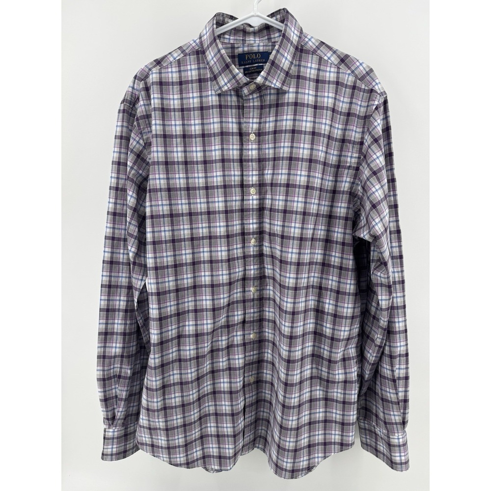 Polo Ralph Lauren XL Button Down Shirt Plaid Slim Fit Stretch Purple